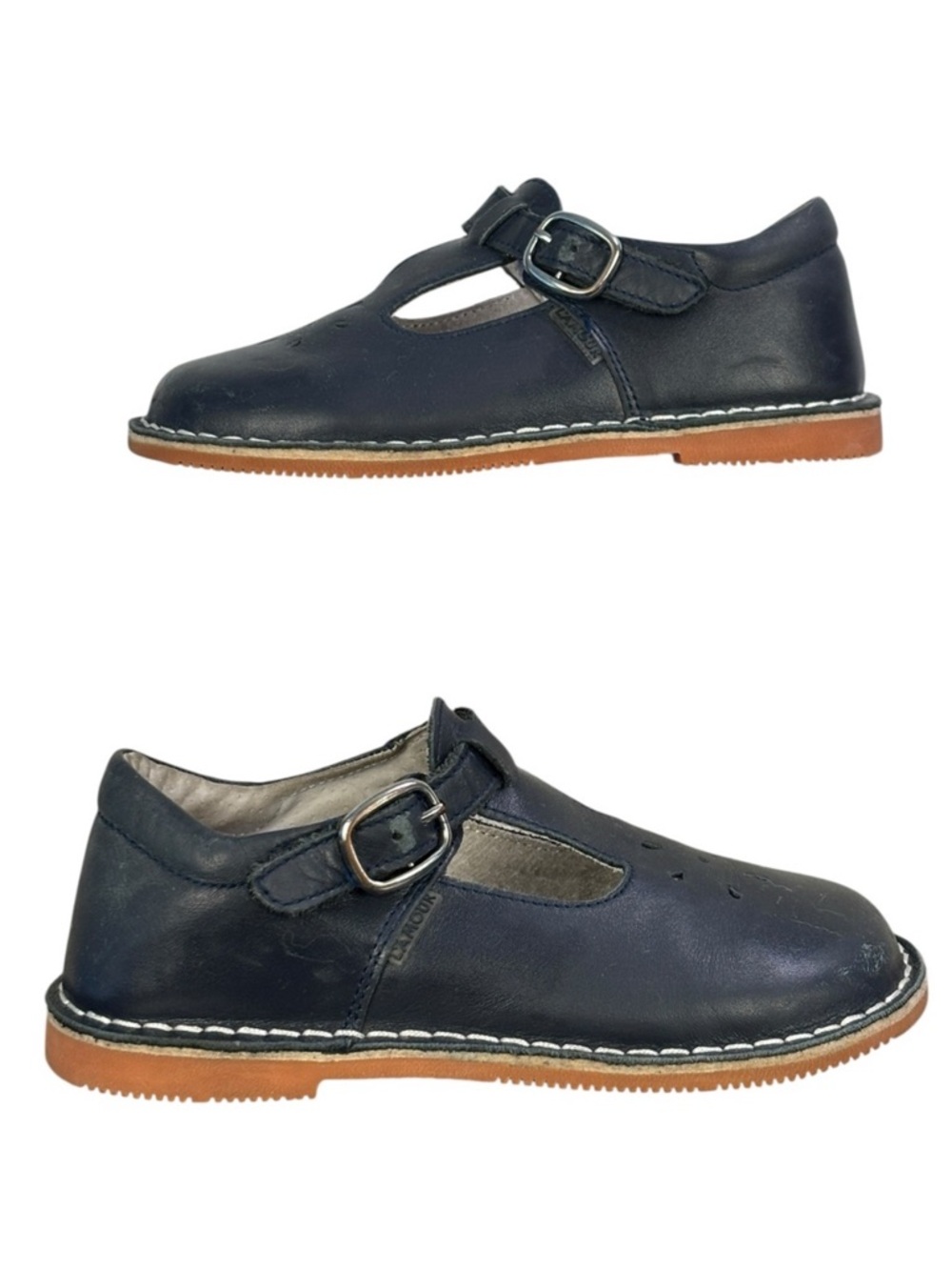 L'Amour Joy Classic Leather T-Strap Mary Jane in Navy, Size 13